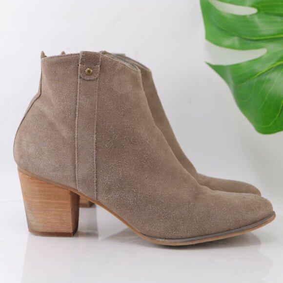 Bass Womens Shiloh Boot Size 9 Tan Taupe Suede Block Heel Boho Comfy Bootie - Picture 3 of 11